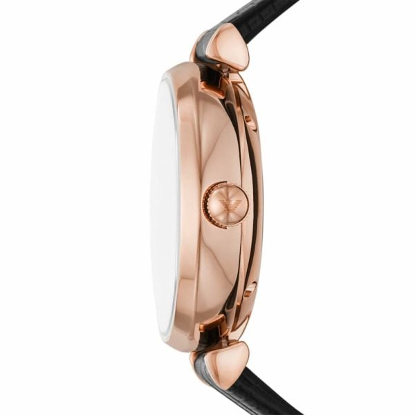 Emporio Armani Gianni T Bar Mother of Pearl White Dial Black Leather Strap Watch For Women - AR60047 - Image 6